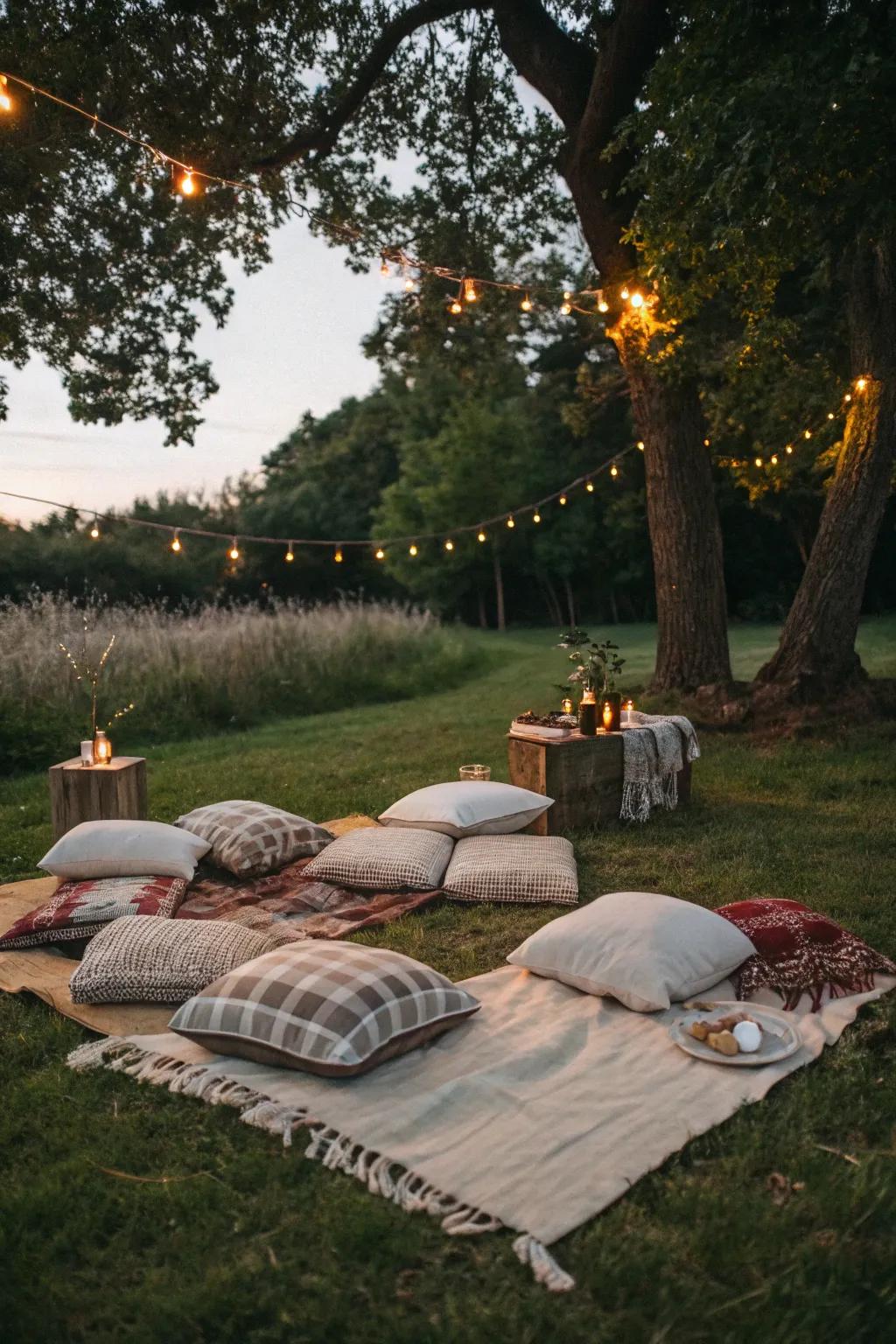 A cozy and inviting picnic seating arrangement