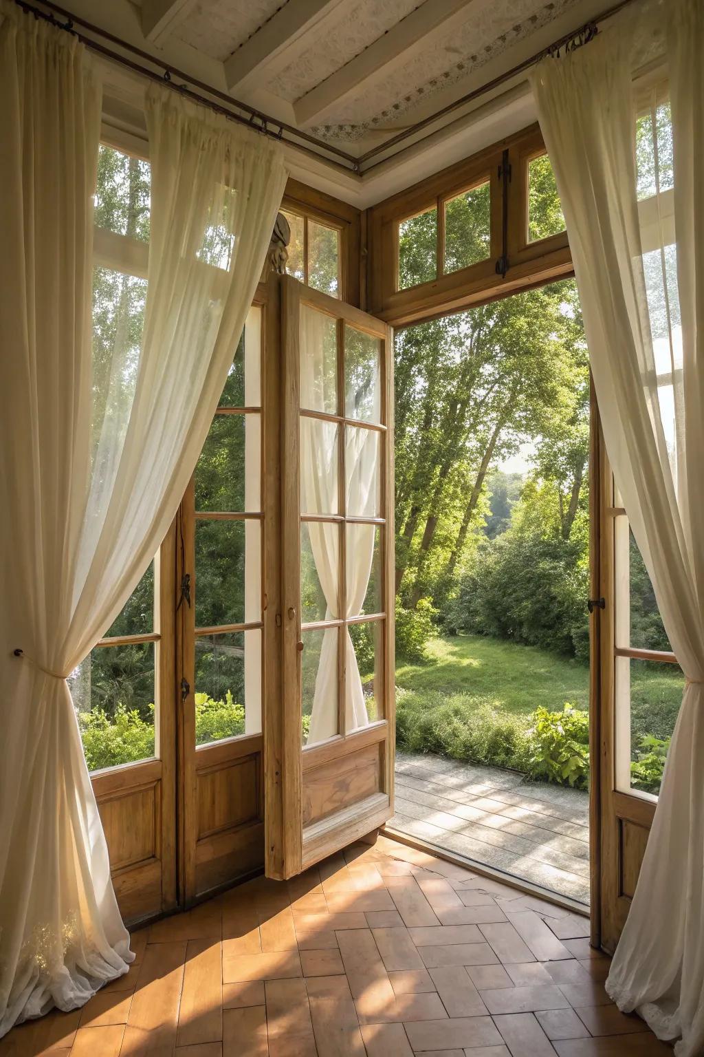 Refined swing-out windows invite fresh air into your sunroom.