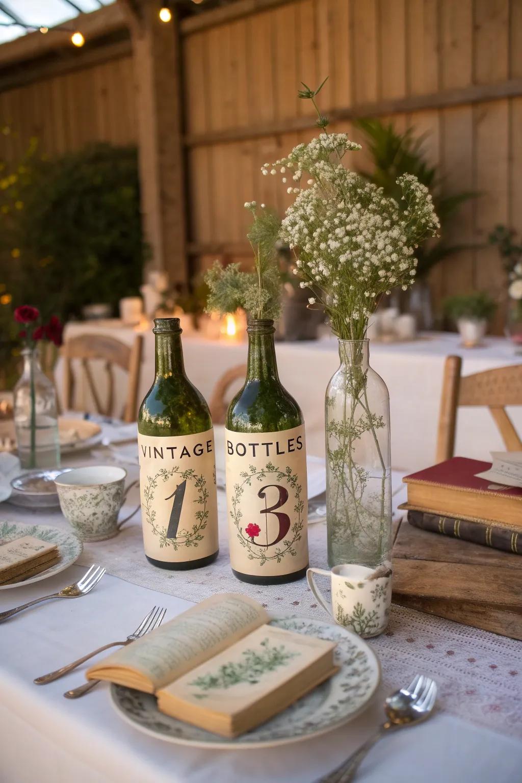 Aged bottle holders deliver a whimsical accent to your event's aesthetic.