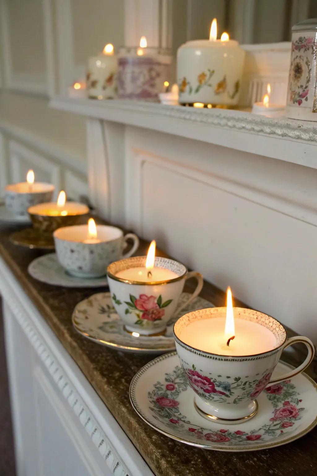 Antique teacup lights bring sophistication to any area.
