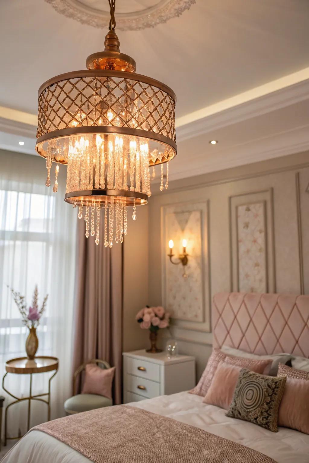 Rose gold lighting provides warmth and sophistication.