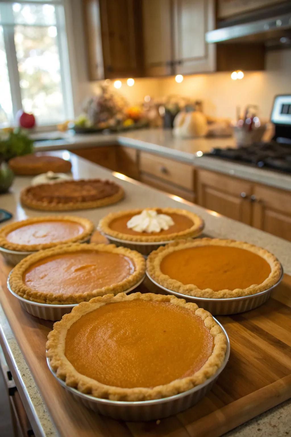 A delicious assortment of pumpkin pies ready for judging.