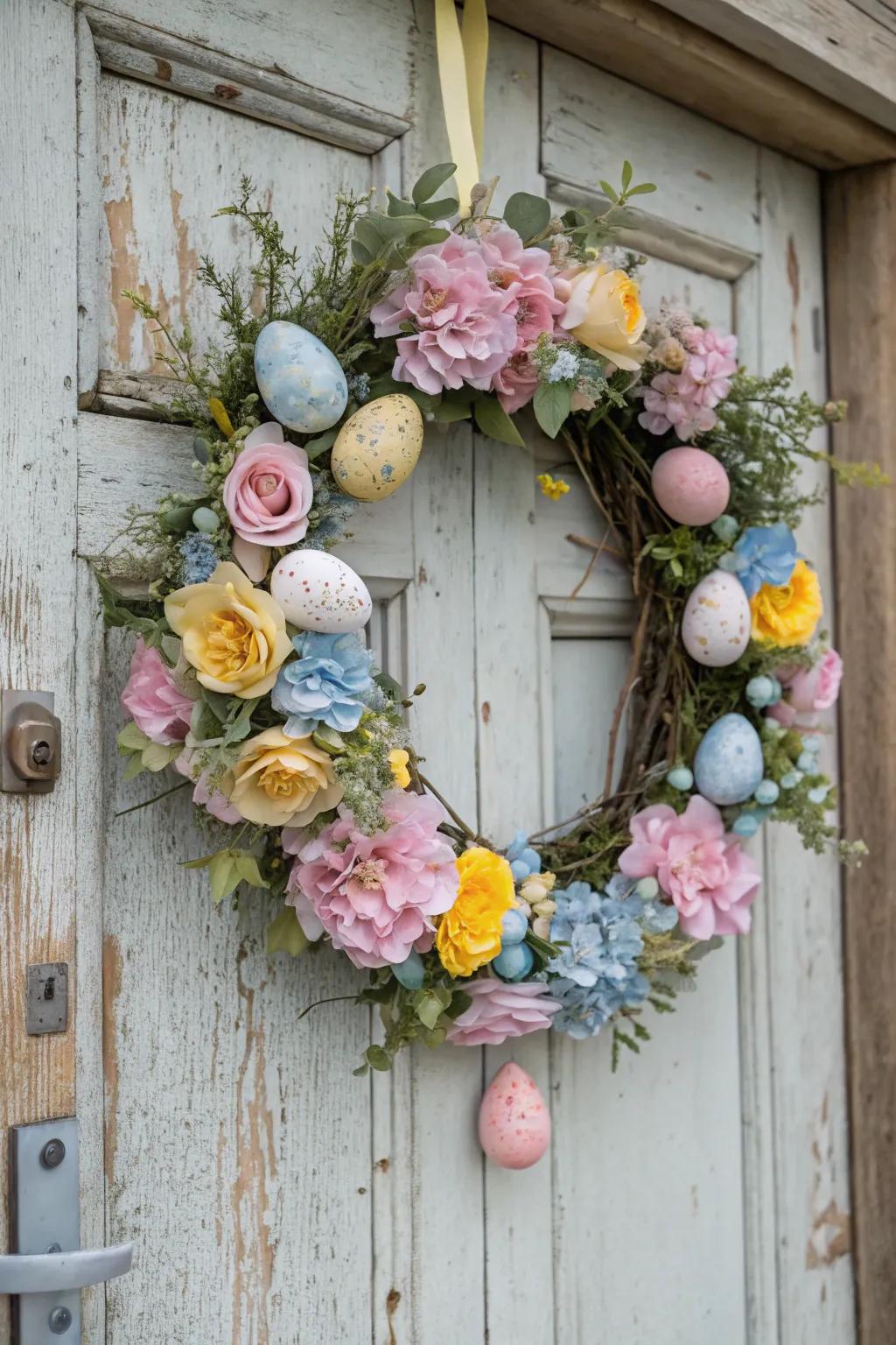 A quirky Easter crown to welcome visitors.