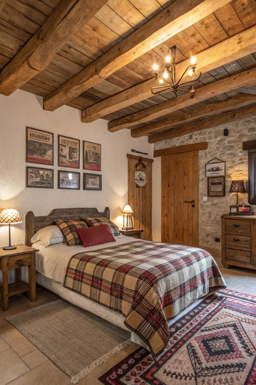 Exposed beams deliver a hint of countryside charm to your bedroom.