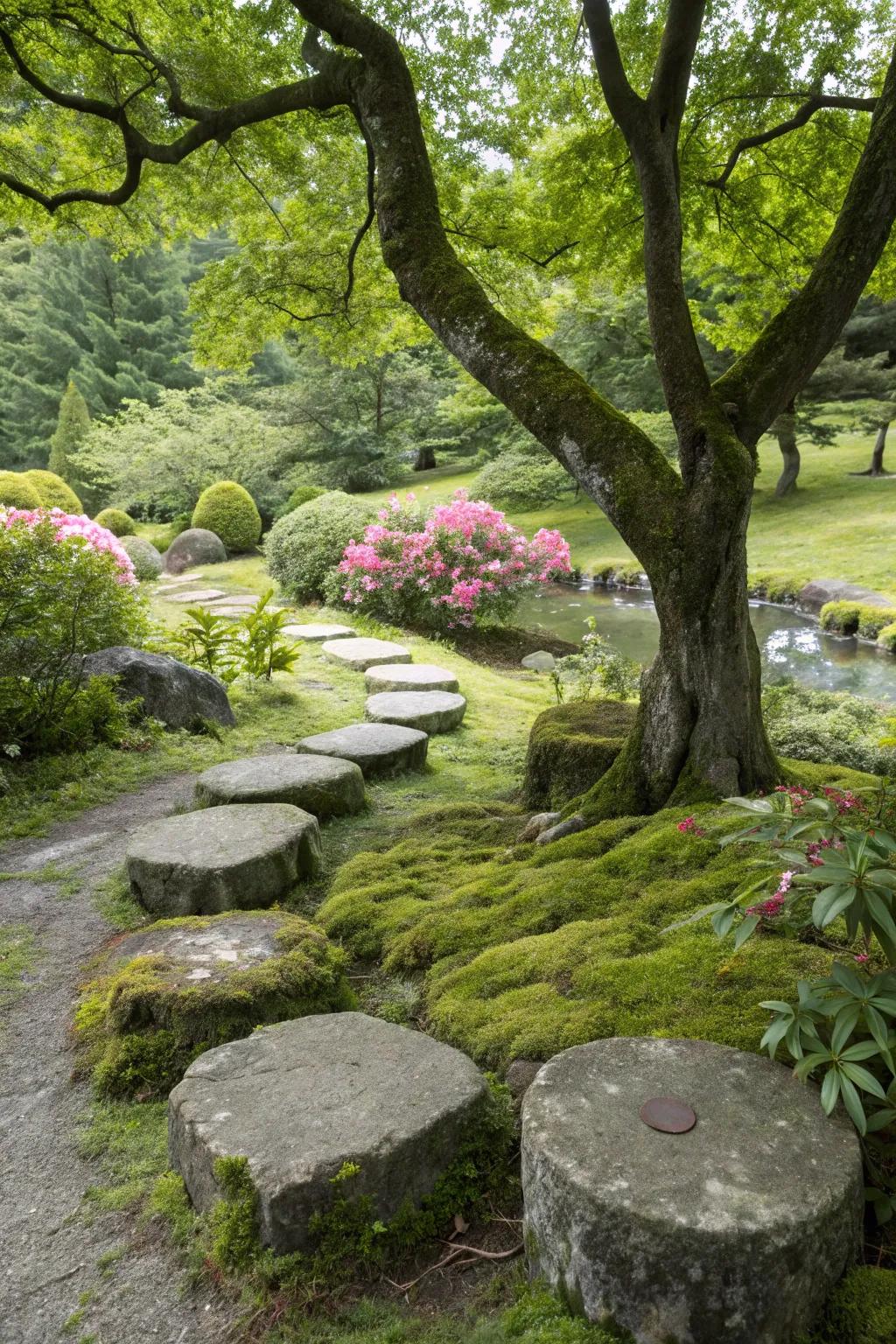 Stone seating smoothly integrates with the natural environment.