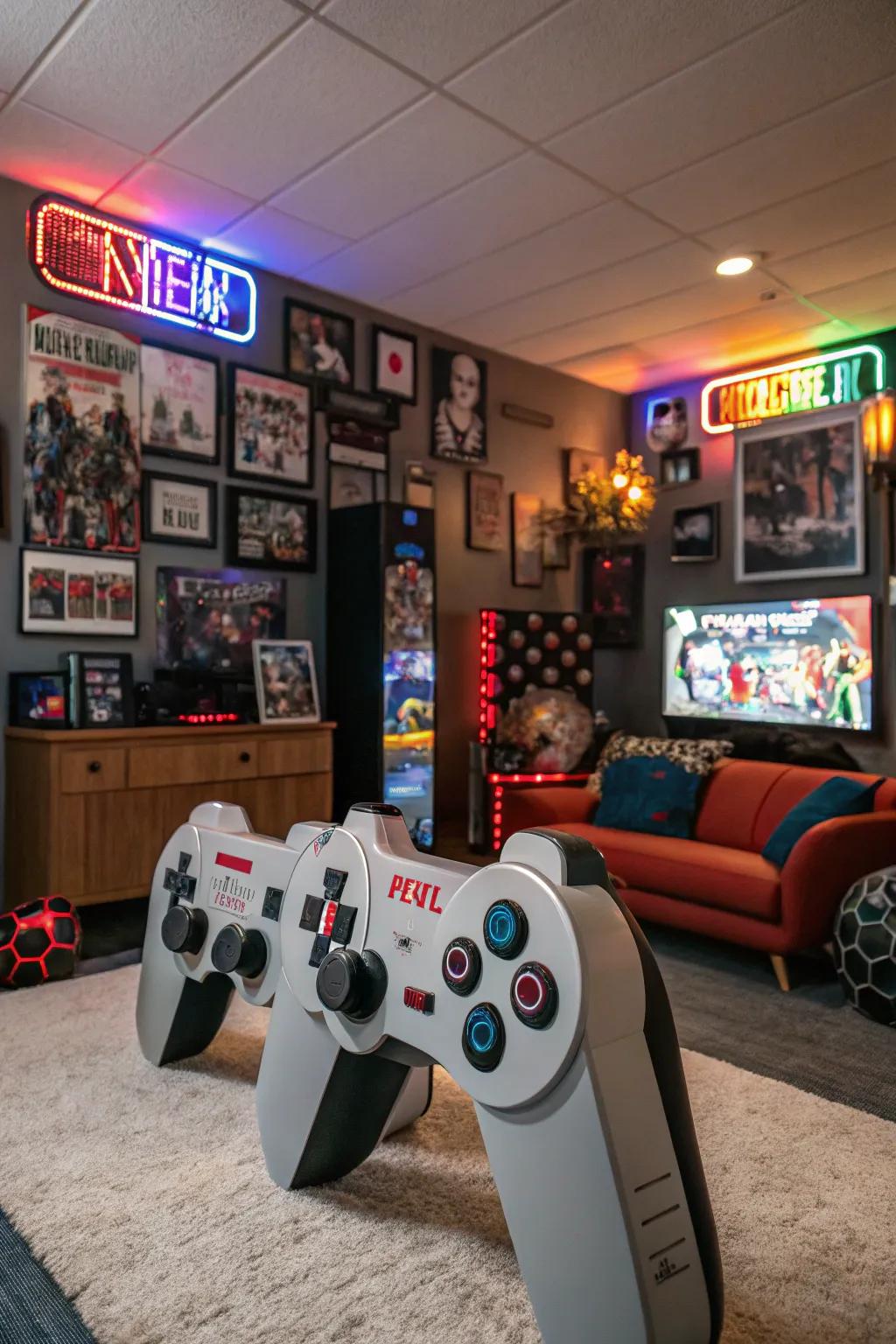 Jumbo controllers establish a bold, playful atmosphere.