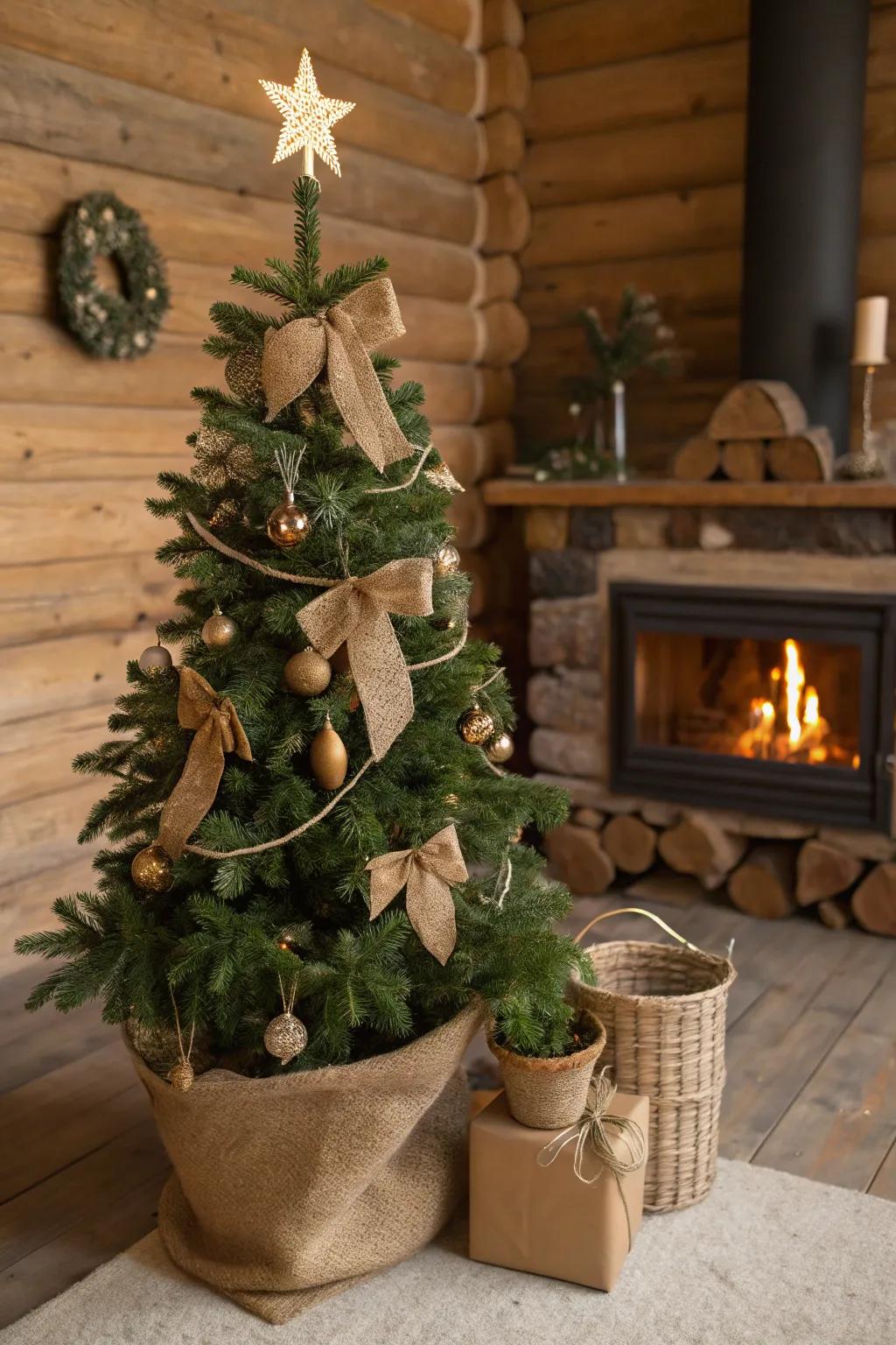 Earthy touches bring warmth to this vintage Christmas tree.
