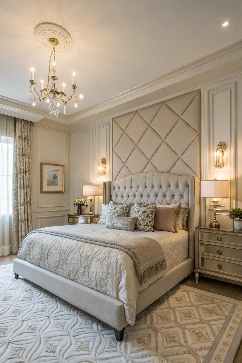 A feature wall incorporating paneling can transform your bedroom into an opulent retreat.