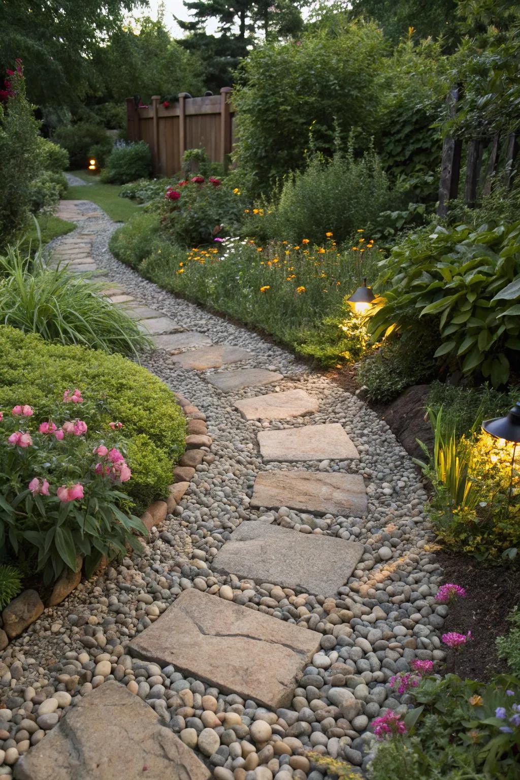 Assorted resources such as gravel and rock enrich your walkway's feel.