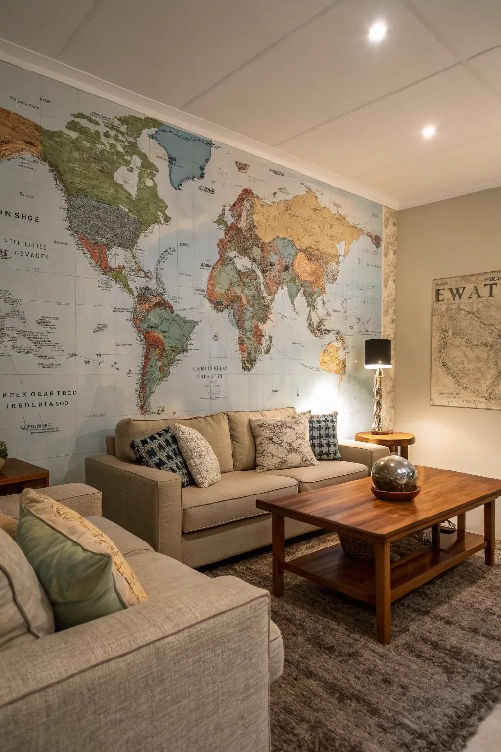 Imagine your next destination with a beautiful world map mural.