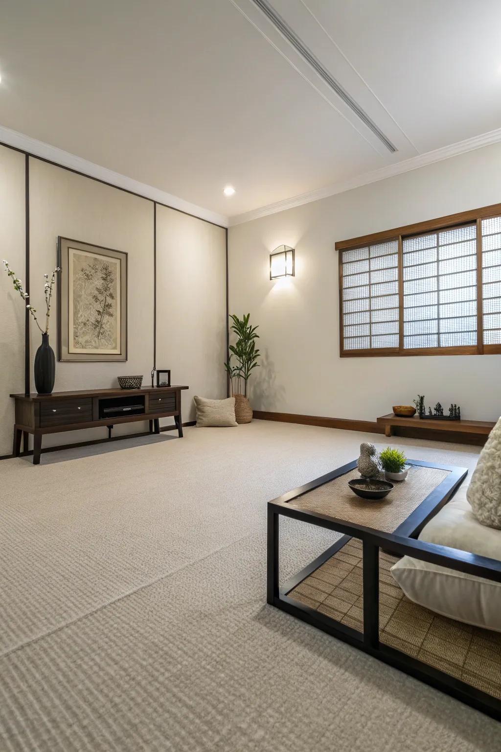 Achieve streamlined elegance with simple carpet designs.