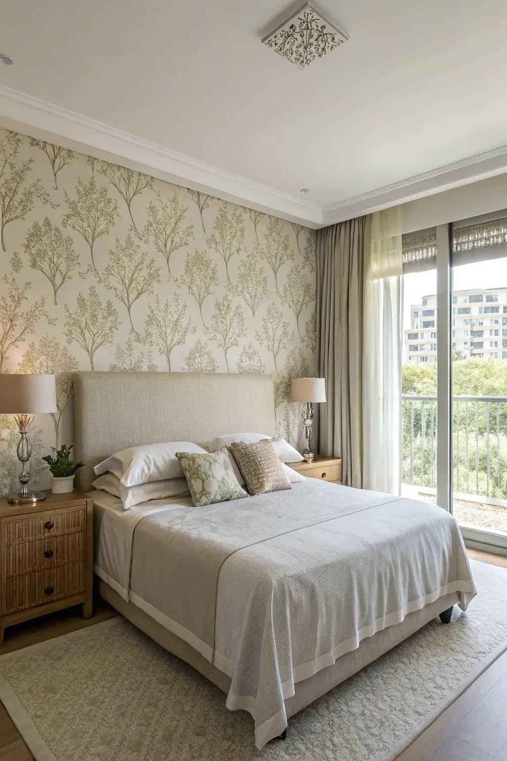 Neutral tones create a peaceful and soothing bedroom atmosphere.