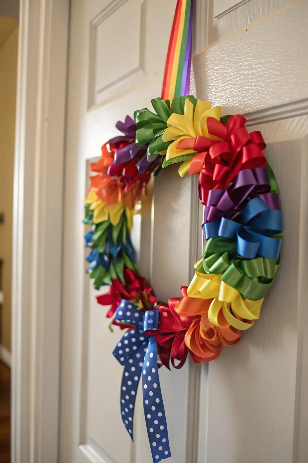 An ornamental ribbon wreath offering a stylish greeting to visitors.