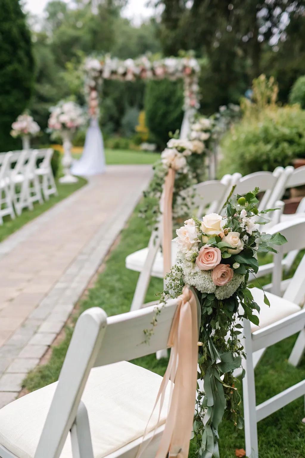 Infuse your venue with romance through botanical touches on bridal seating.