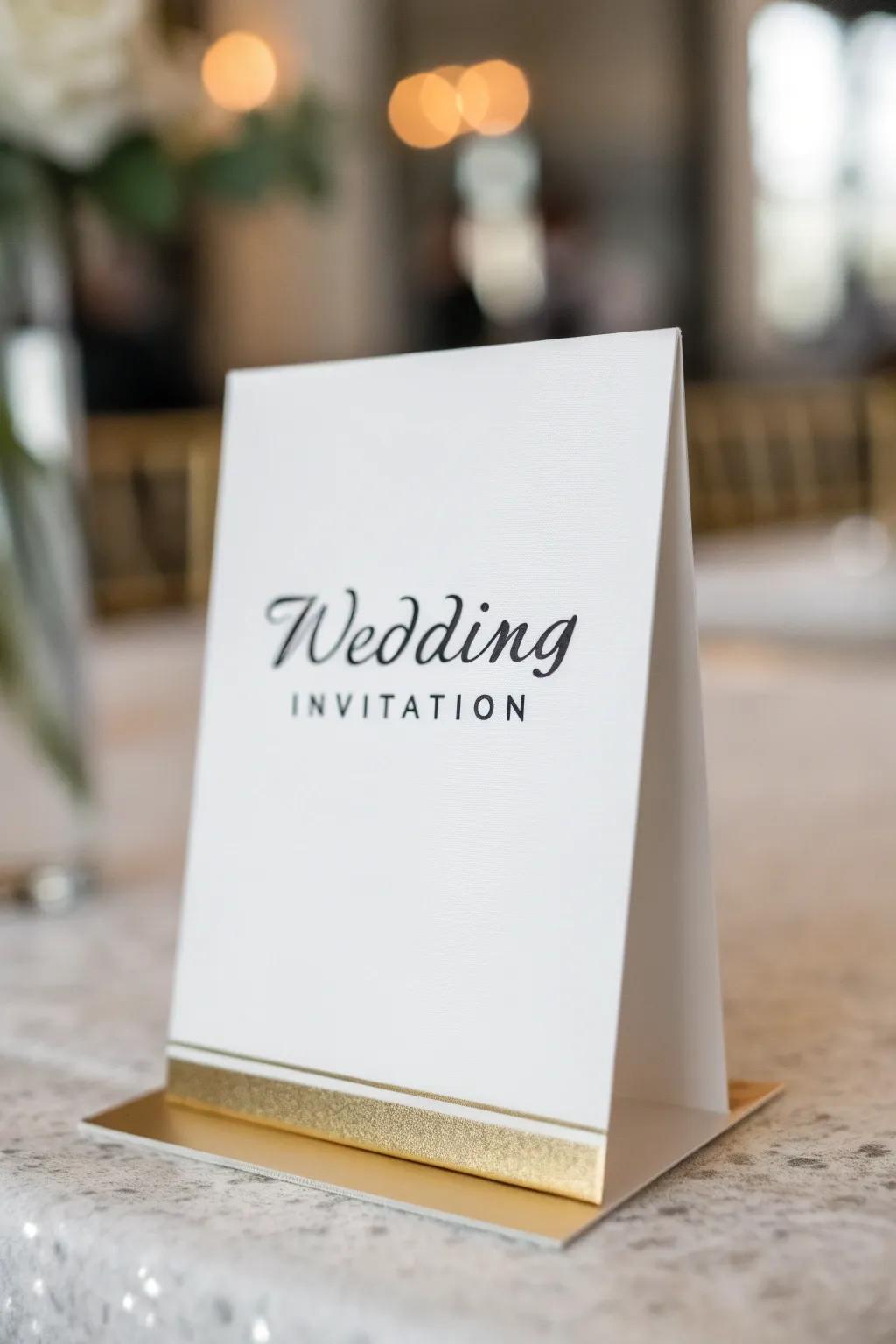 Simple announcement with charcoal text and gilded border.