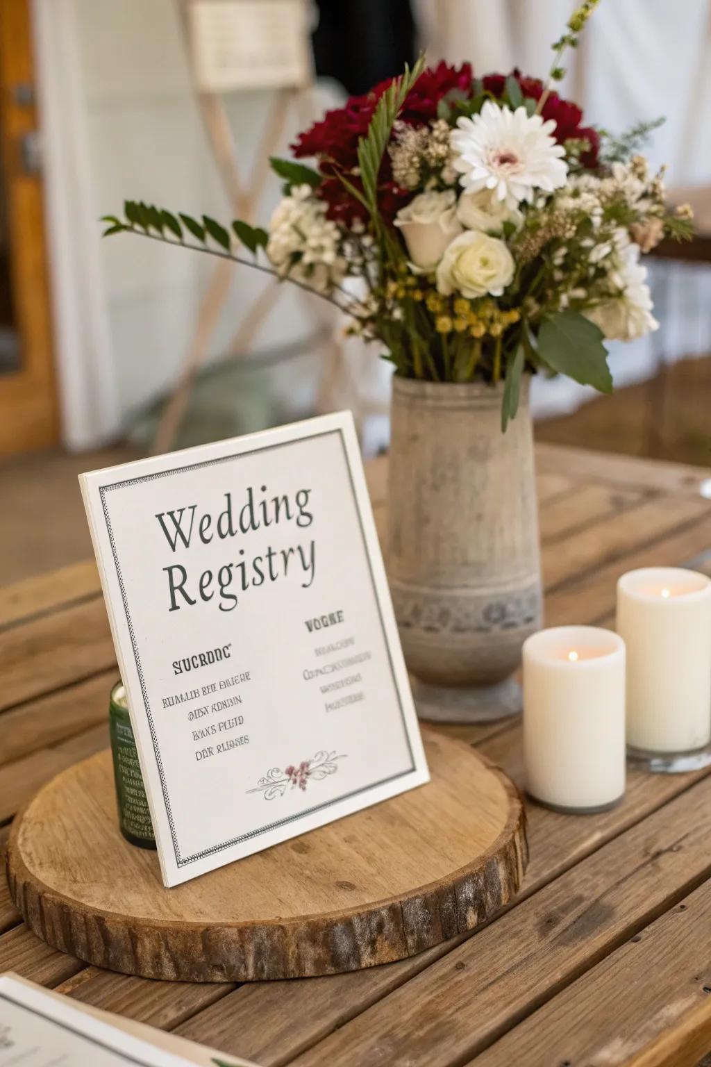 A registry card with easy-to-understand instructions so guests can find the registry.