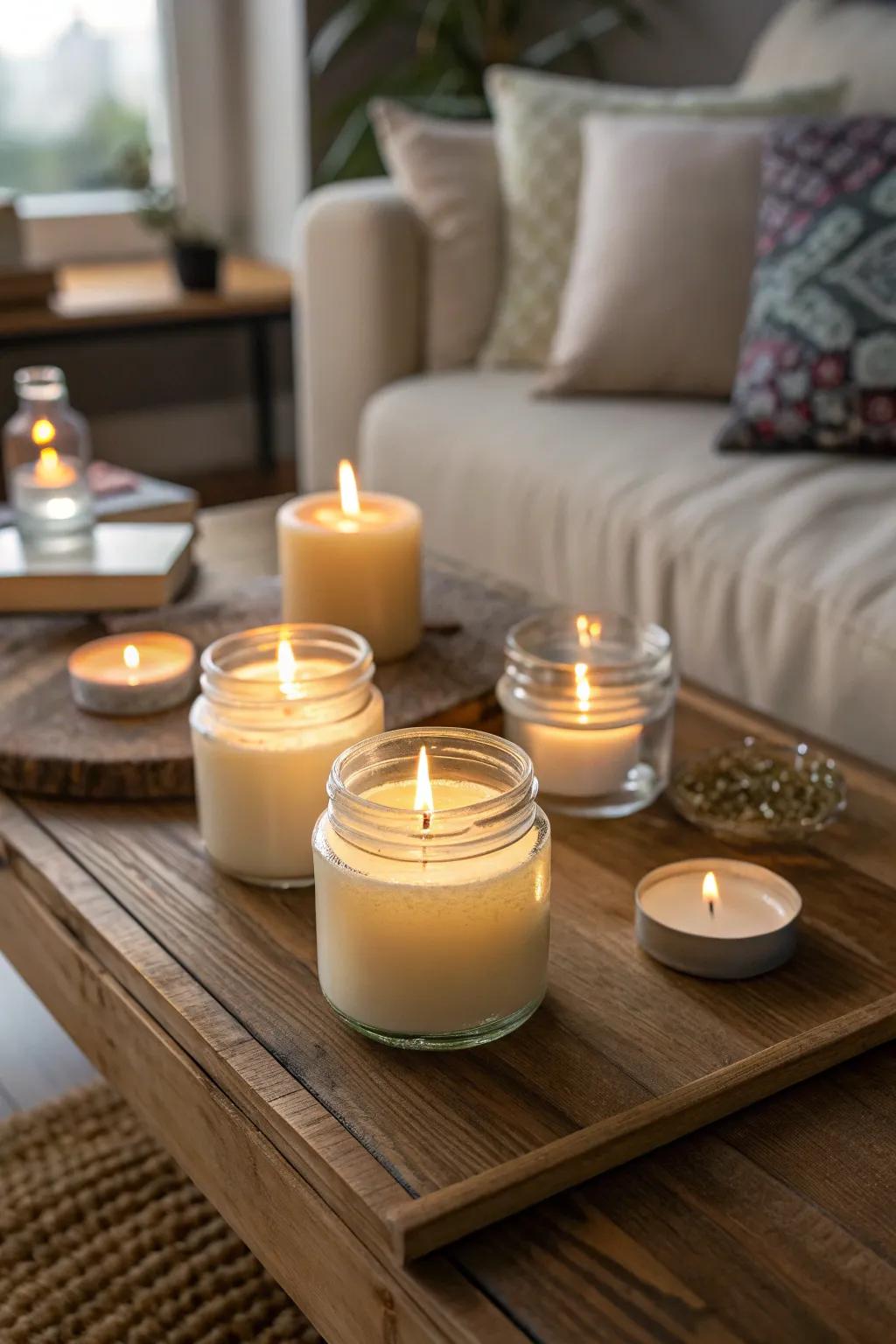 A calming ambience with scented candles.