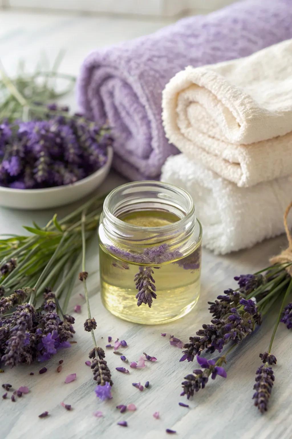 Treat yourself to homemade lavender-steeped oil for unwinding.