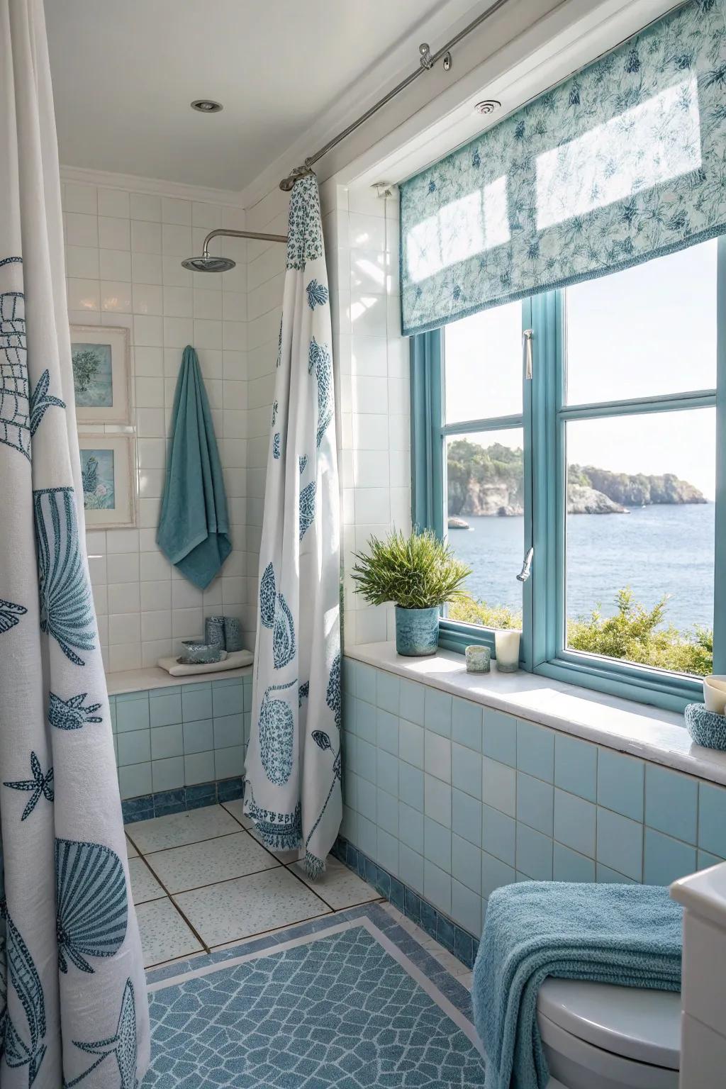 Gentle blue accents enhance the coastal ambiance.