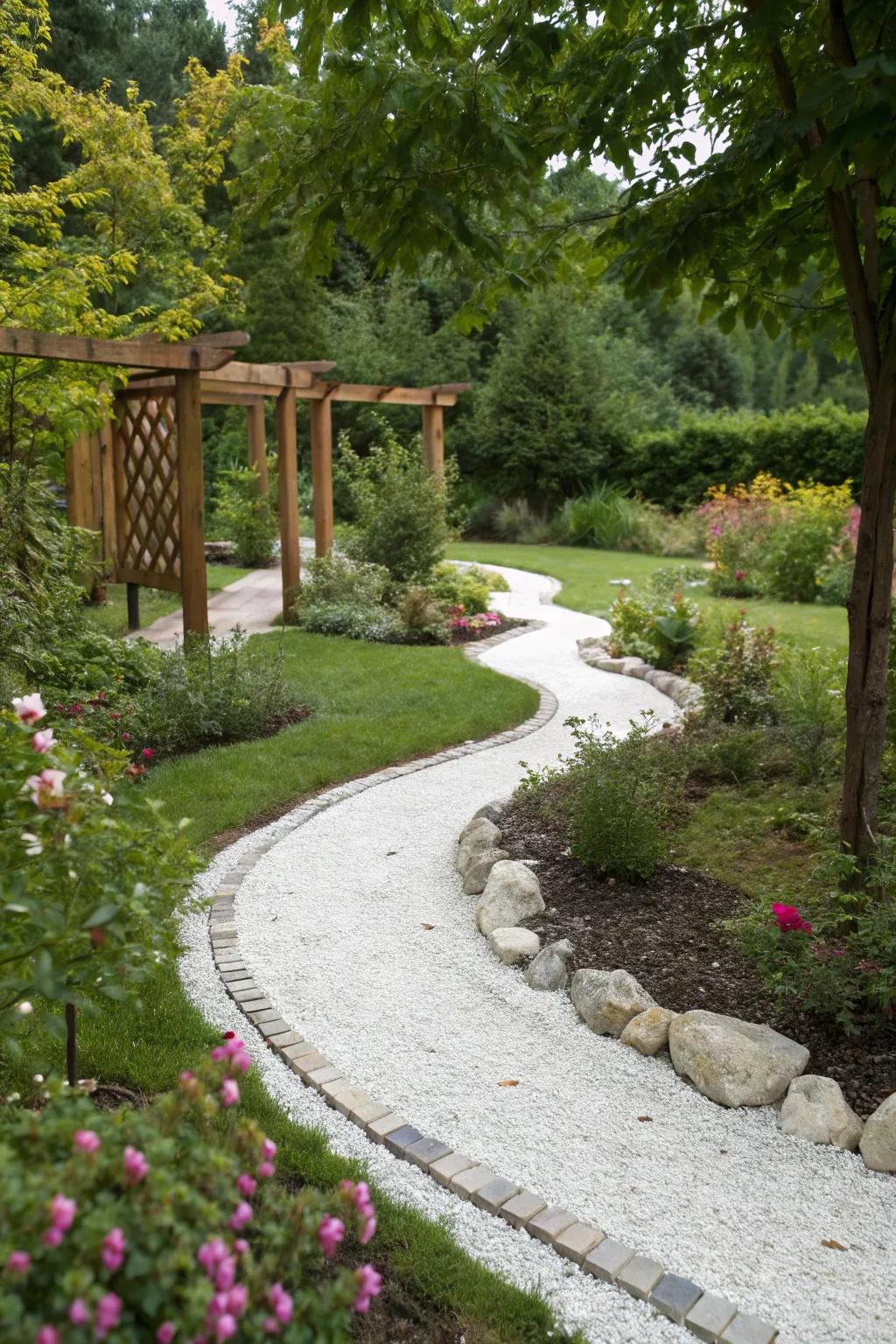 Pale gravel pathways contribute a delightful cottage vibe.