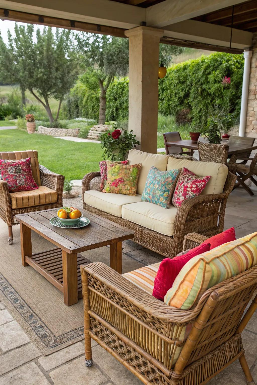 An appealing blend of textures and tones for a distinctive terrace aesthetic.