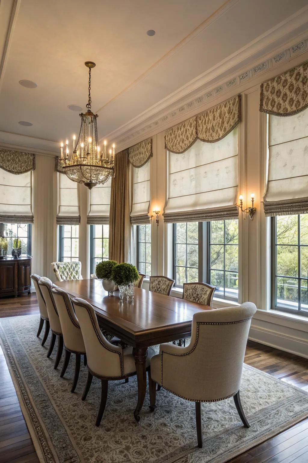 Roman shades bring an orderly, custom touch.