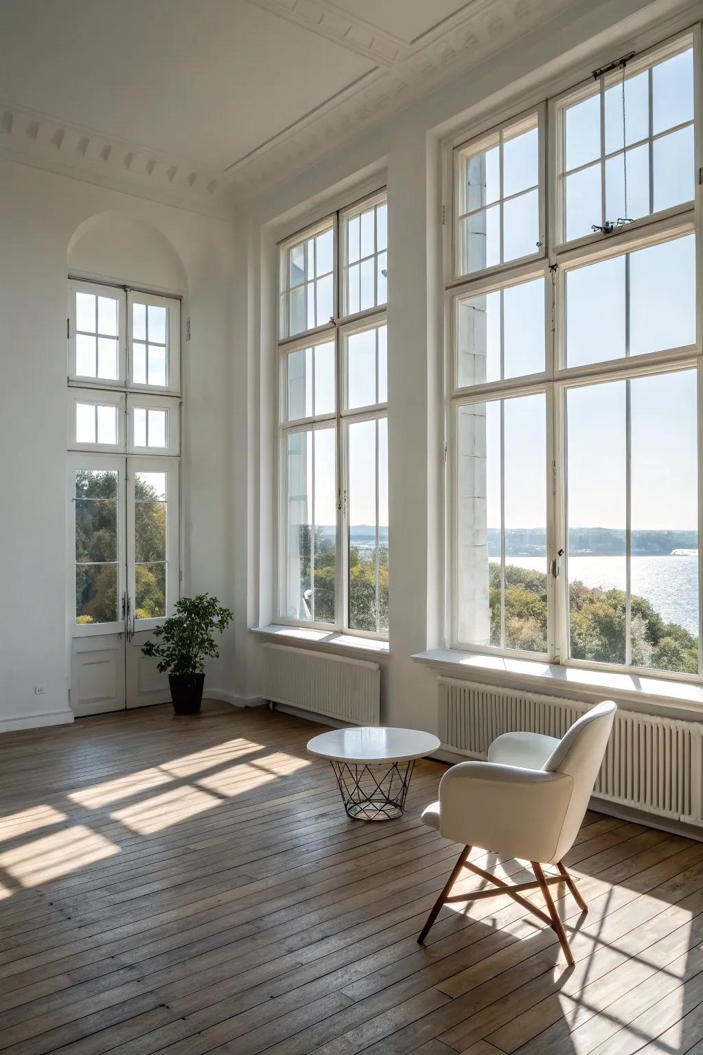 A sun-drenched room, courtesy of expansive windows.