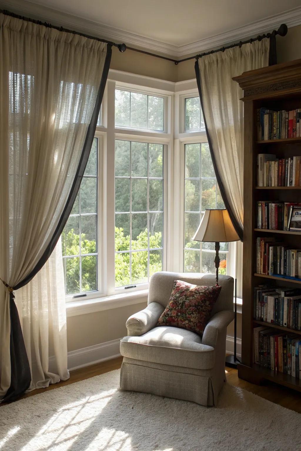 Layered window coverings deliver style and versatility.