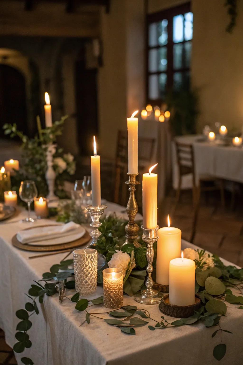 Tapers casting an enchanting illumination within the abode.