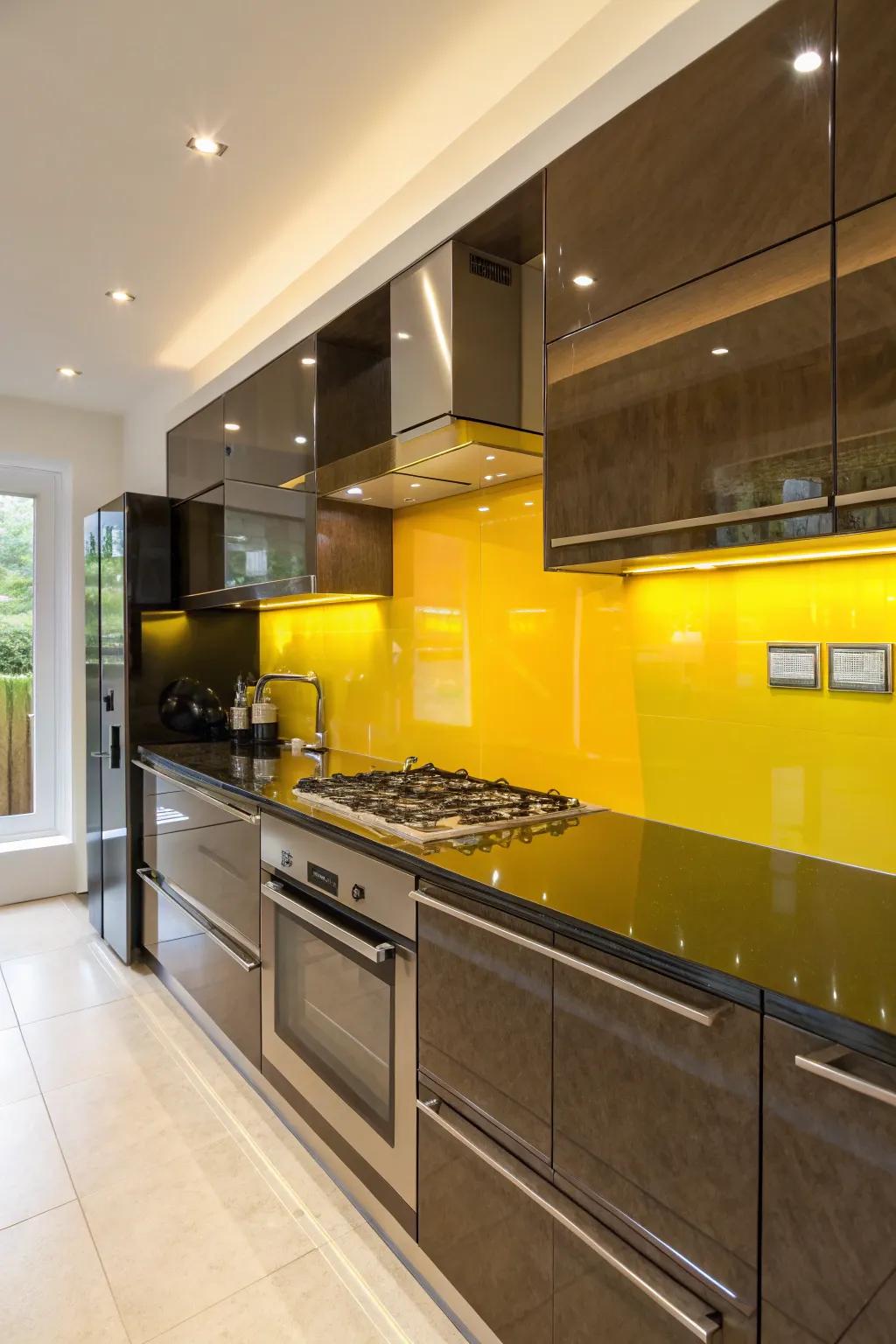 Sun-kissed glass panes fashion a sophisticated and polished backsplash.