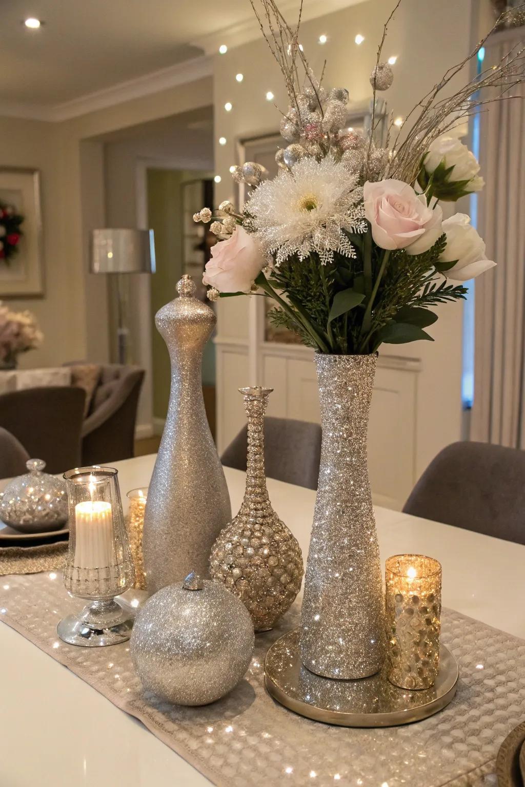Sparkling centerpieces that glitter under the party lights.