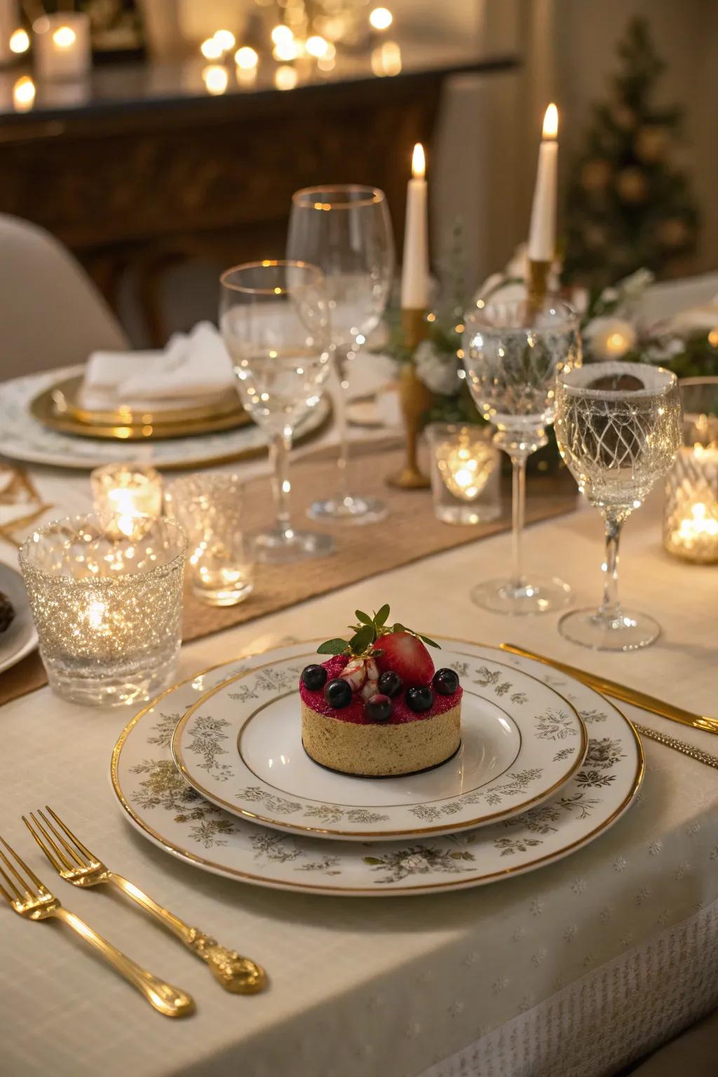 A fancy dinner with a surprise treat promises an unforgettable evening.