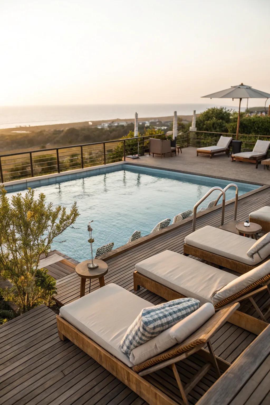 Relaxing seats encourage relaxation by the pool.