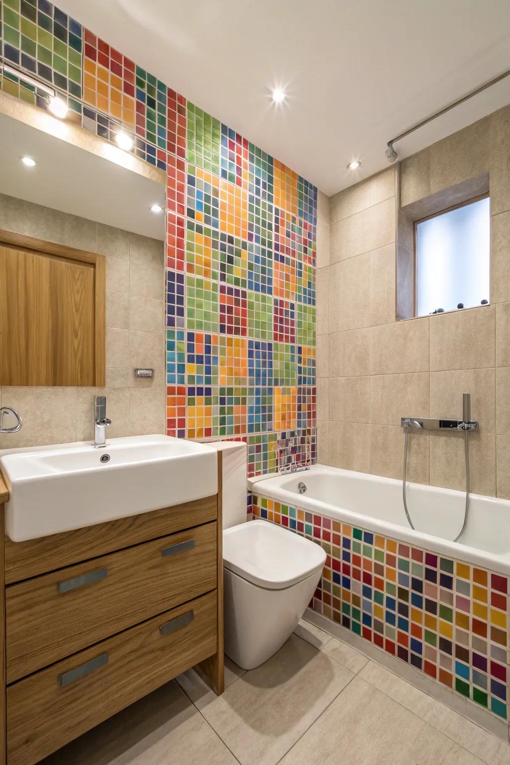 Artistic mosaics transform a wall into an astonishing work of art.