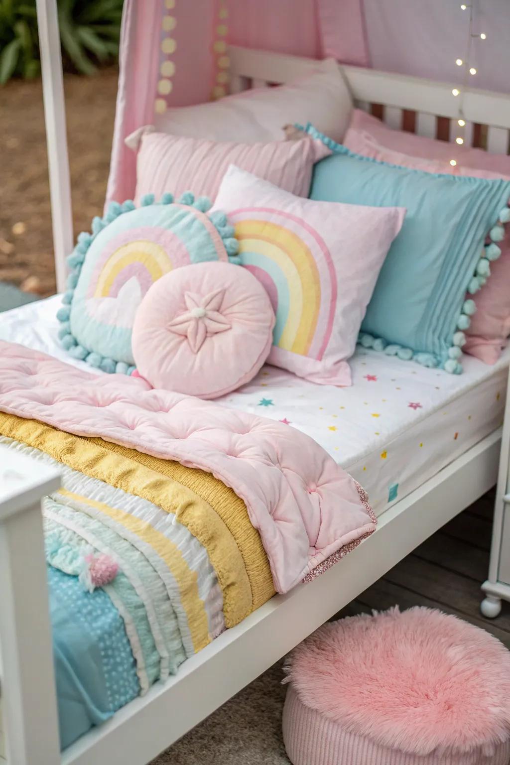 Soft textures creating a welcoming and cozy bed setting.