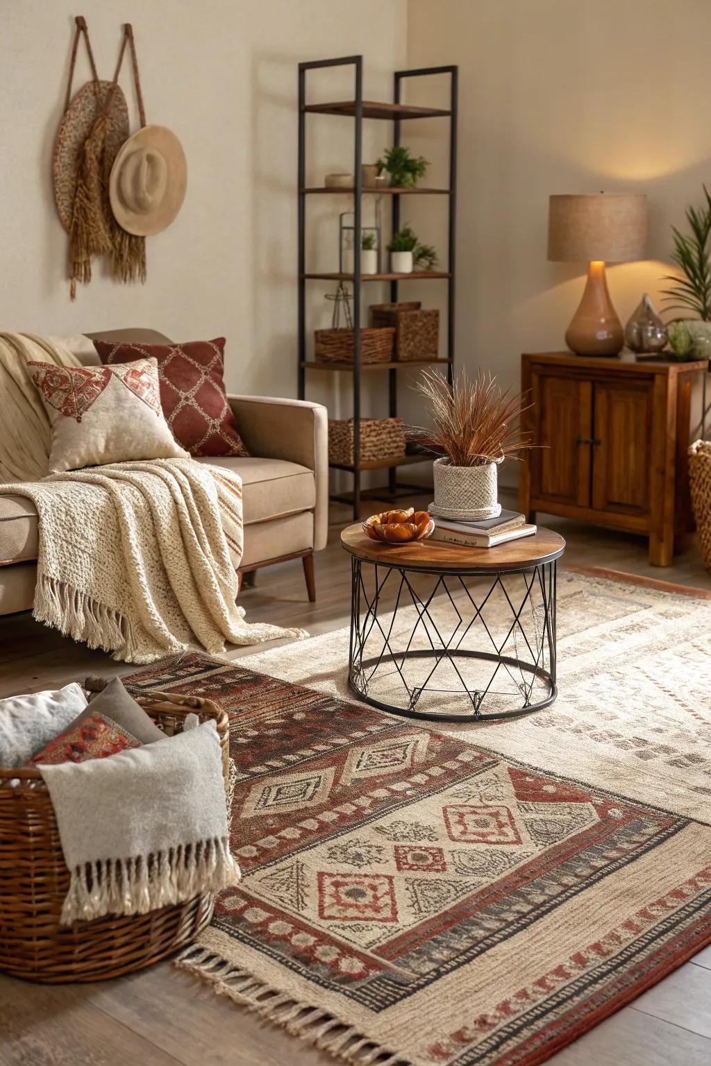 The layering of textures creates an inviting and abundant atmosphere.