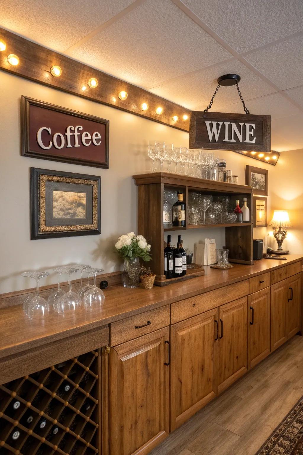 Elegant wall decorations bring character to this welcoming bar.