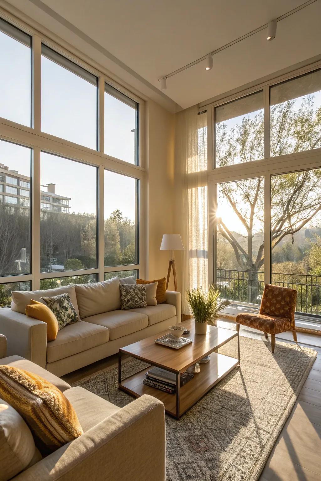This living area is awash with natural light, giving it an airy feel.