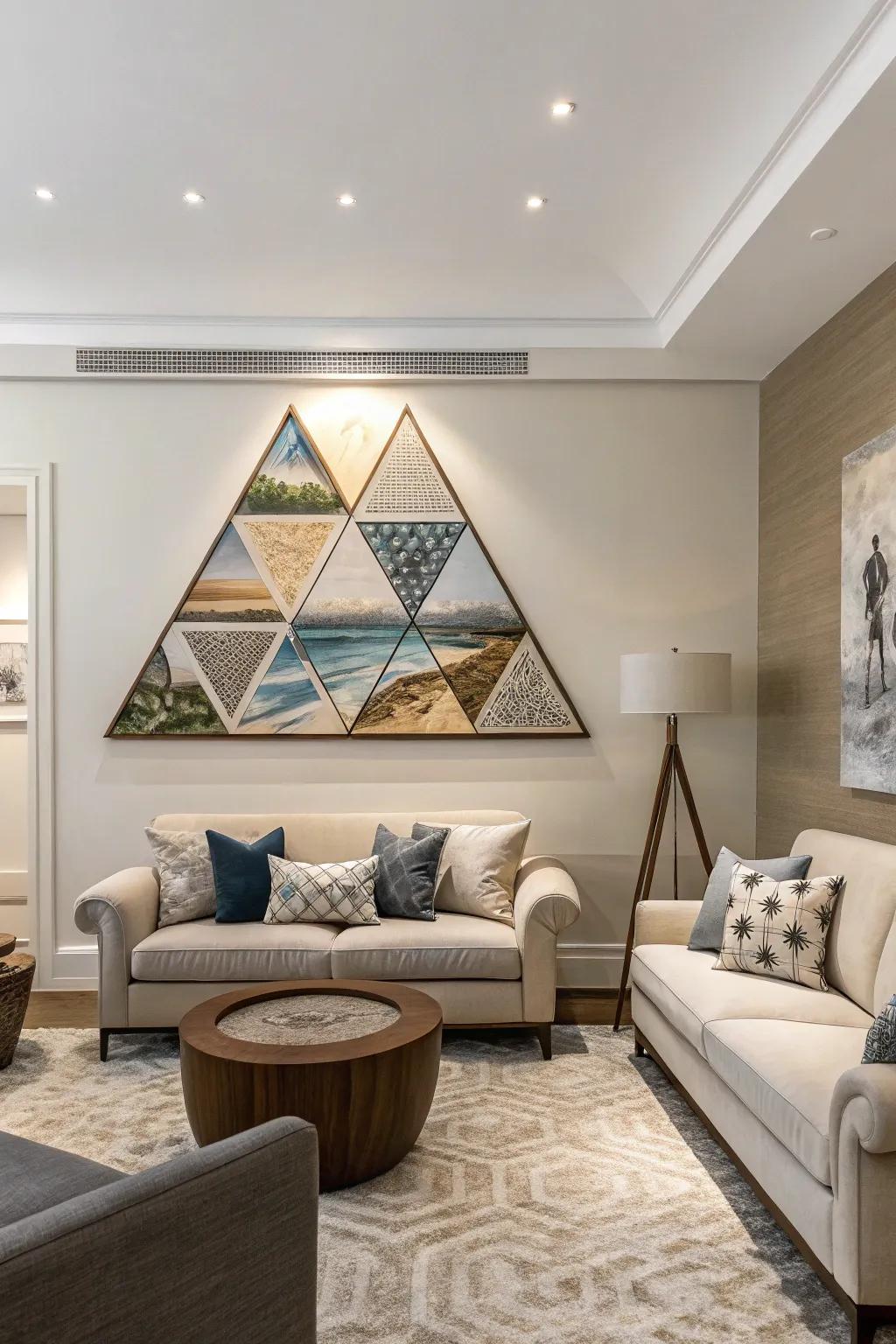 A modern artwork piece using three-sided design for stability.