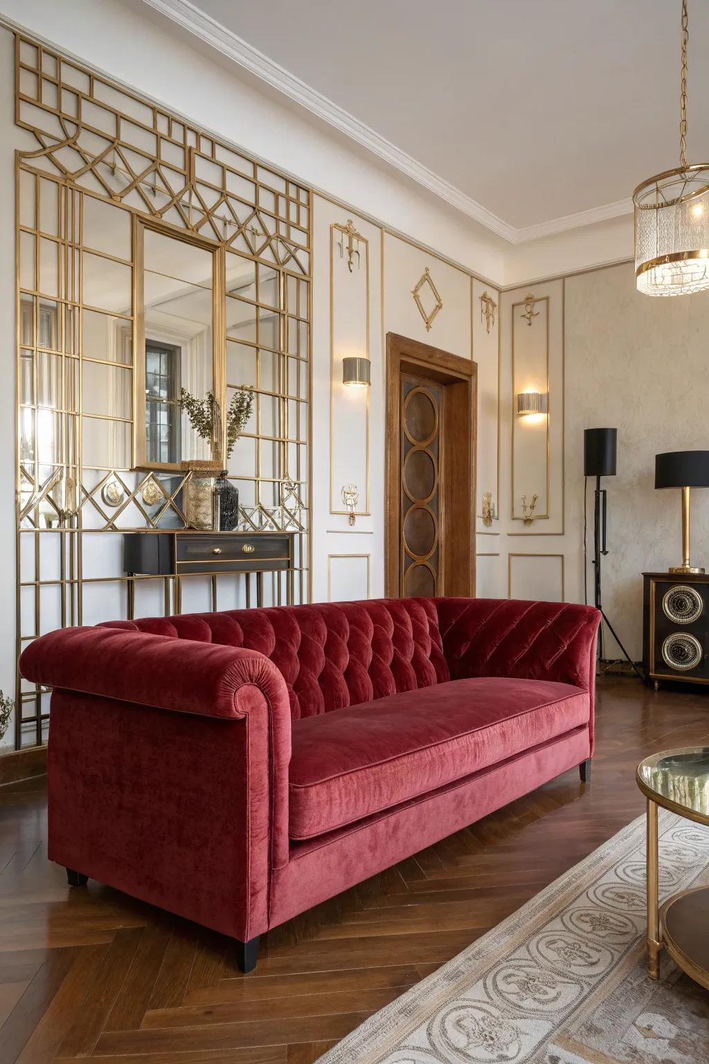 Velvet fabrics adding an aspect of grandeur and coziness.