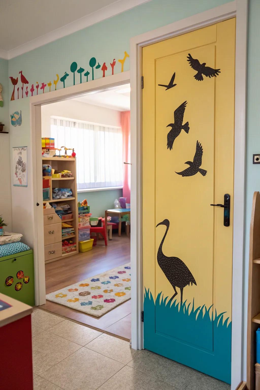 An animal-themed door that brings a touch of wildness to the room.