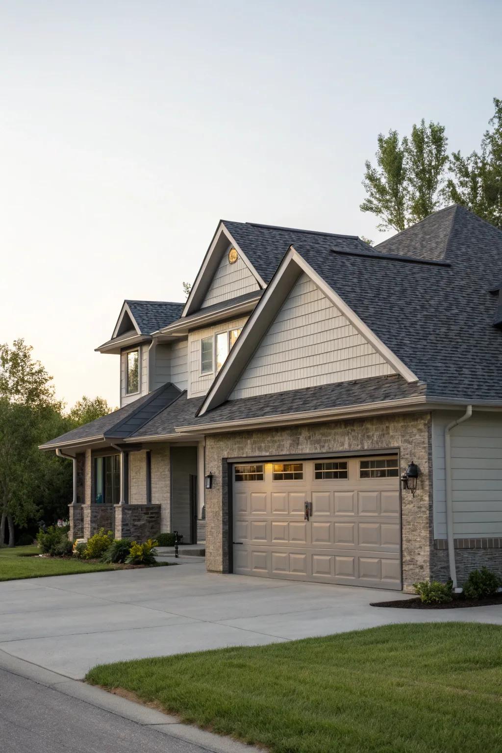 A garage boasting a roof style that’s a natural fit with the main house.