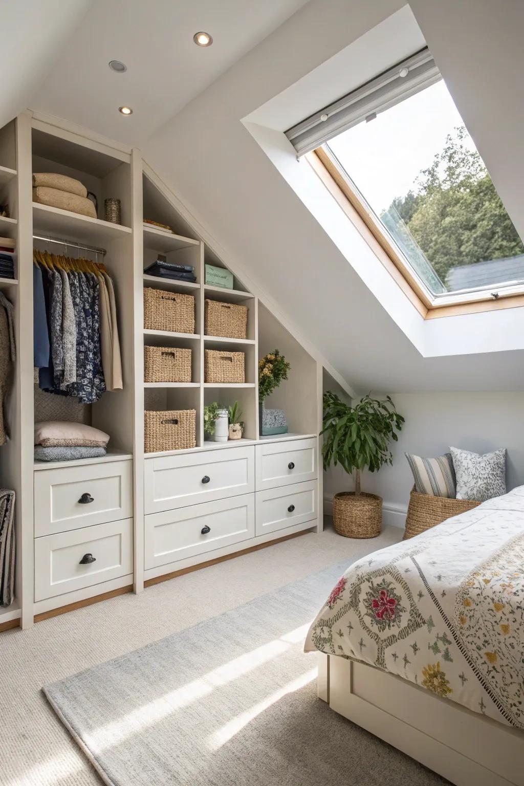 Integrated storage maintains order and utility in your converted bedroom.