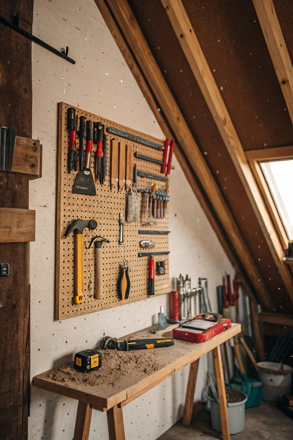 Pegboards make tools and equipment easily reachable.