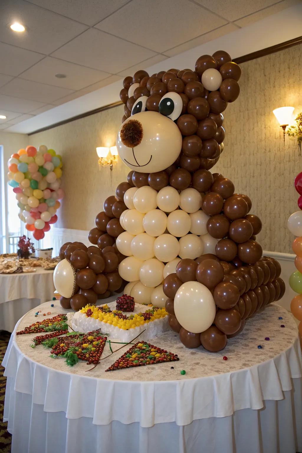 A toy bear balloon forms an adorable centerpiece.