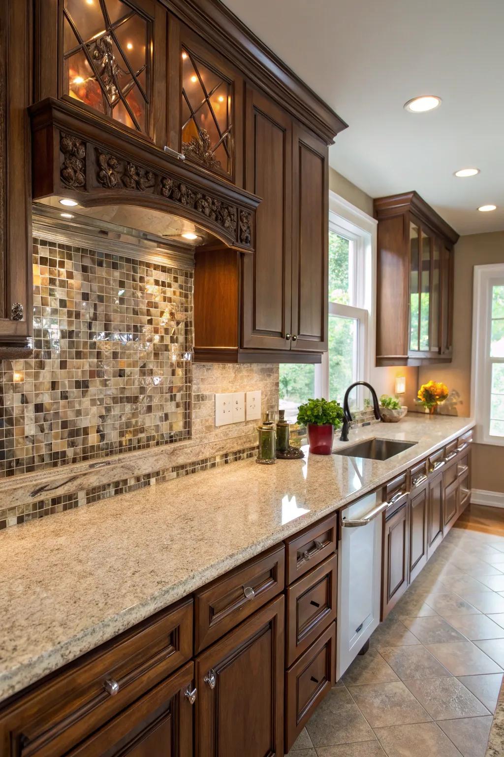 Glass patterns add a sophisticated touch to mystic earth stone.