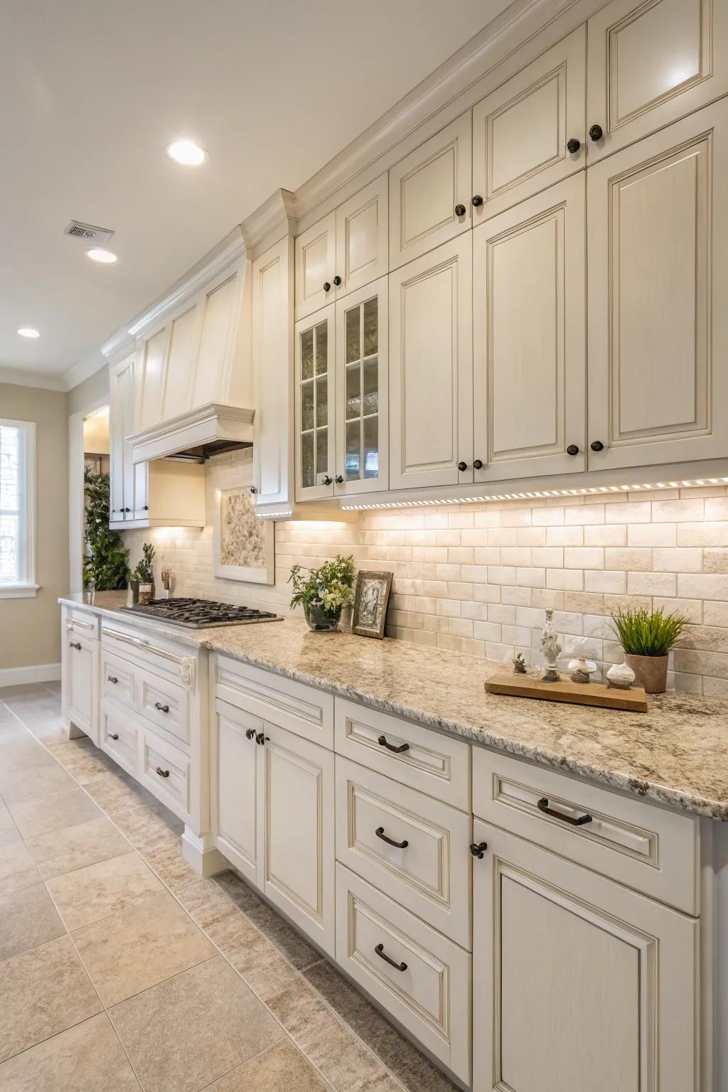 Understated hues sustain the cooking area's palette as sophisticated and ageless.