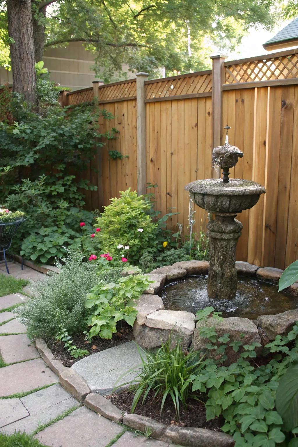 A calming water accent imparts peacefulness to your garden.