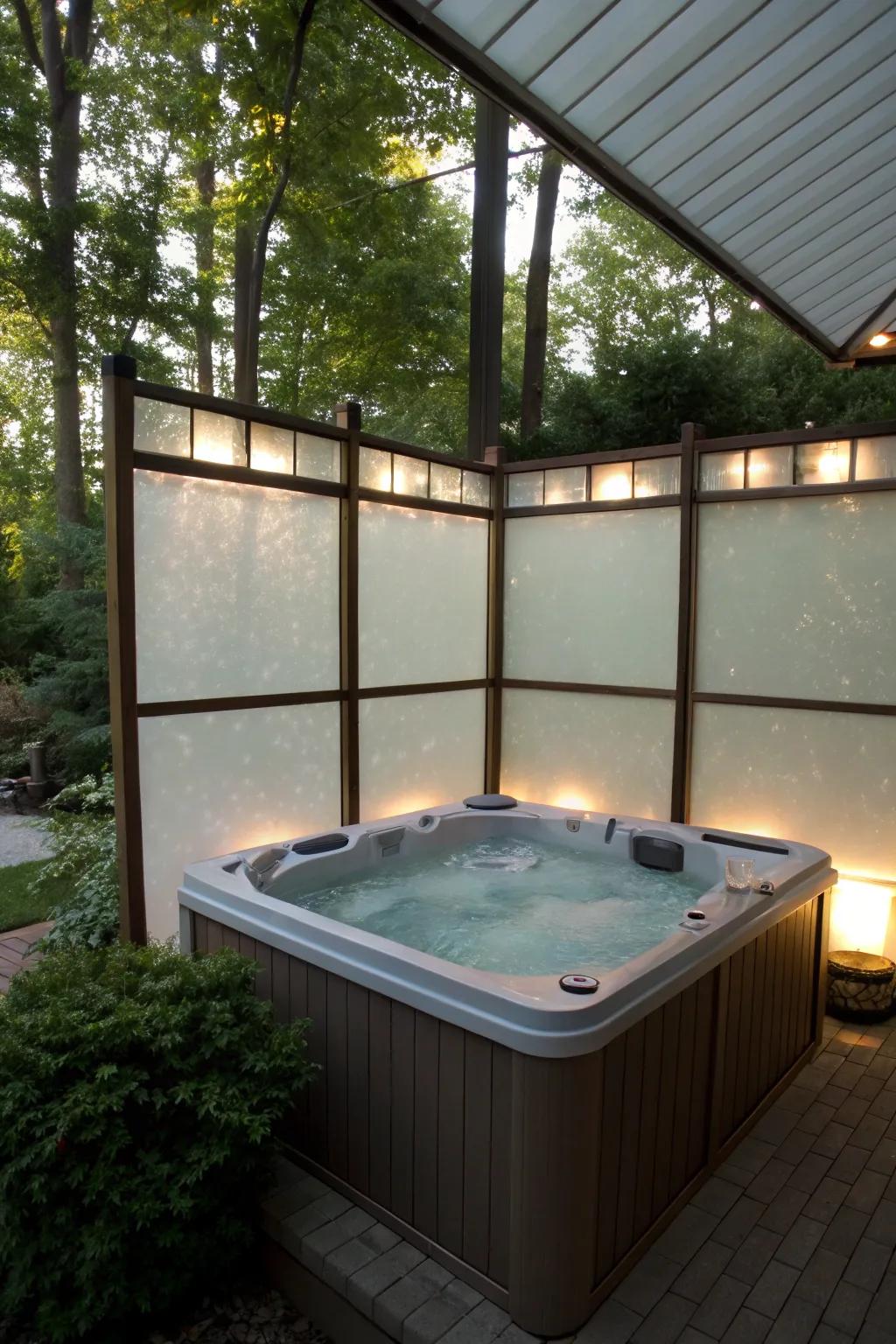 Opaque glass sheets deliver a streamlined and contemporary resolution for spa isolation.