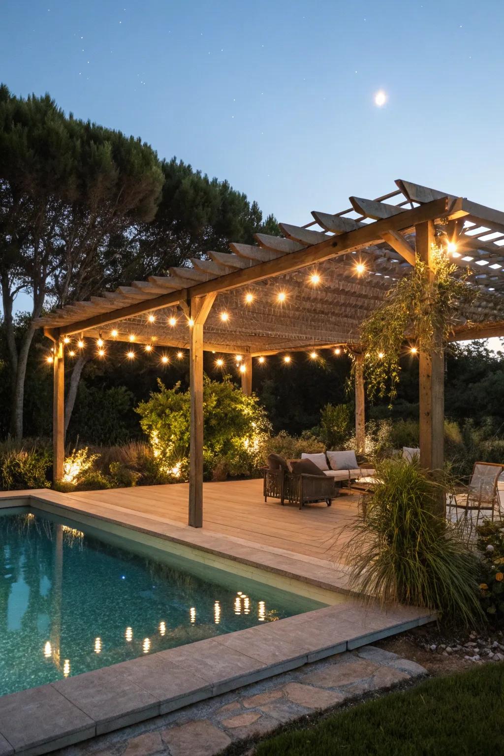 String lights fashion a captivating evening setting.